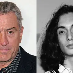 Dwóch aktorów: Robert De Niro i jego syn, Julian De Niro, w czarno-białym kadrze.