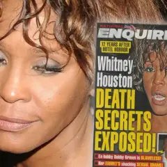 Whitney Houston śmierć: okładka magazynu National Enquirer z nagłówkiem "DEATH SECRETS EXPOSED!", sugerującym nowe informacje o jej odejściu.