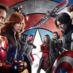 Kapitan Ameryka: Wojna bohaterów. Iron Man, Czarna Wdowa, Czarna Pantera, Vision, Scarlet Witch, Hawkeye, Falcon, Winter Soldier i Kapitan Ameryka w epickiej walce.