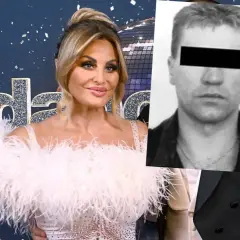 Dagmara Kaźmierska w piórach obok wizerunku jej męża.