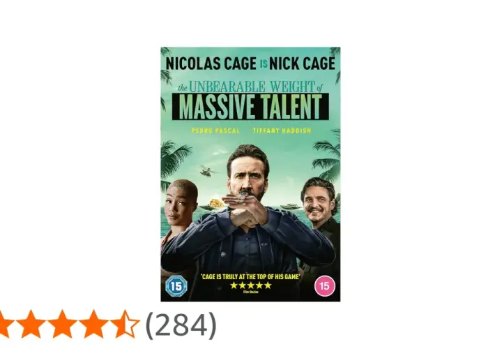 Plakat filmu "Nieznośny ciężar wielkiego talentu" z Nicolasem Cage'em w roli głównej, u boku Pedro Pascala i Tiffany Haddish.