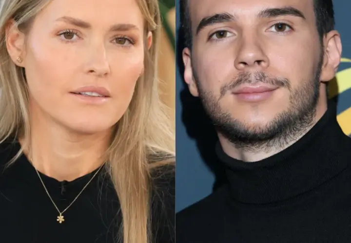 Olga Frycz z partnerem, uśmiechnięci i patrzący w obiektyw.