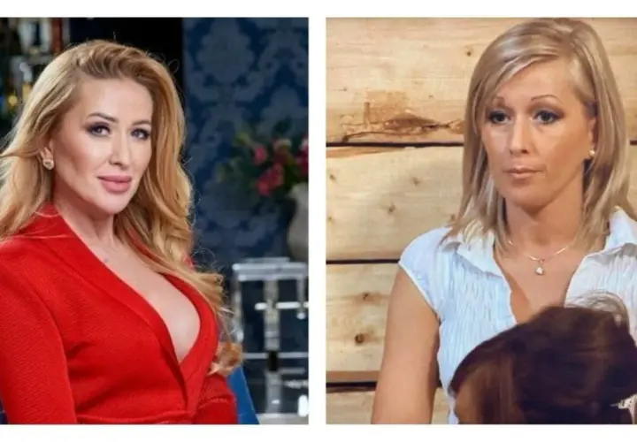 Sylwia Peretti w czerwonej kreacji i w białej koszuli, jakby przed i po metamorfozie w Kuchennych Rewolucjach.