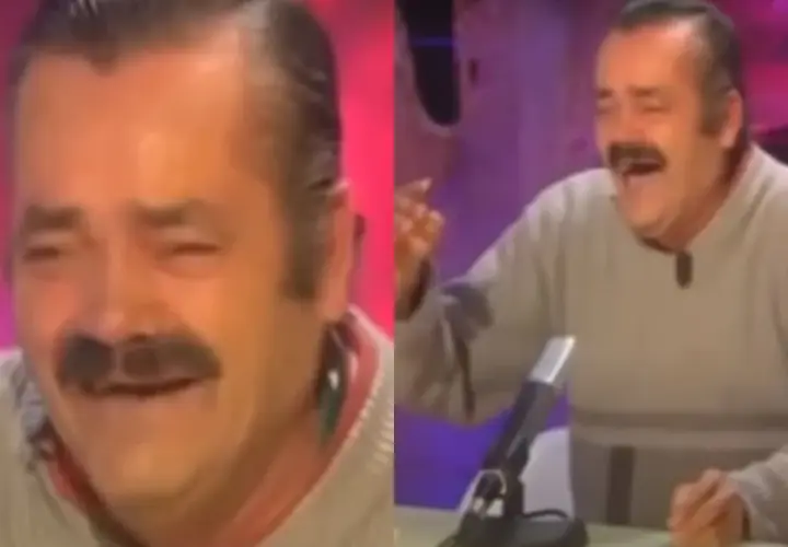 Juan Joya Borja, znany jako El Risitas, śmieje się histerycznie, opowiadając dowcip.