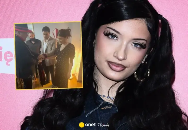 Viki Gabor w sukience w kropki, obok niej mężczyzna w garniturze. Czy to jej przyszły mąż?