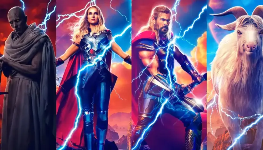 Gorr, Jane Foster jako Mighty Thor, Thor i jego kozły z filmu Thor: Miłość i grom.