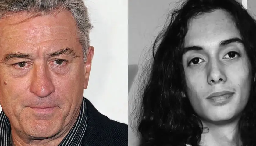Dwóch aktorów: Robert De Niro i jego syn, Julian De Niro, w czarno-białym kadrze.