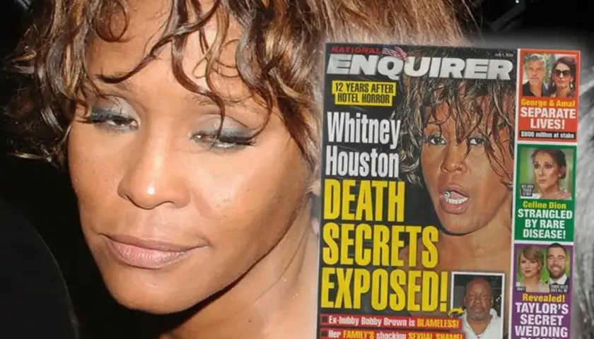 Whitney Houston śmierć: okładka magazynu National Enquirer z nagłówkiem "DEATH SECRETS EXPOSED!", sugerującym nowe informacje o jej odejściu.
