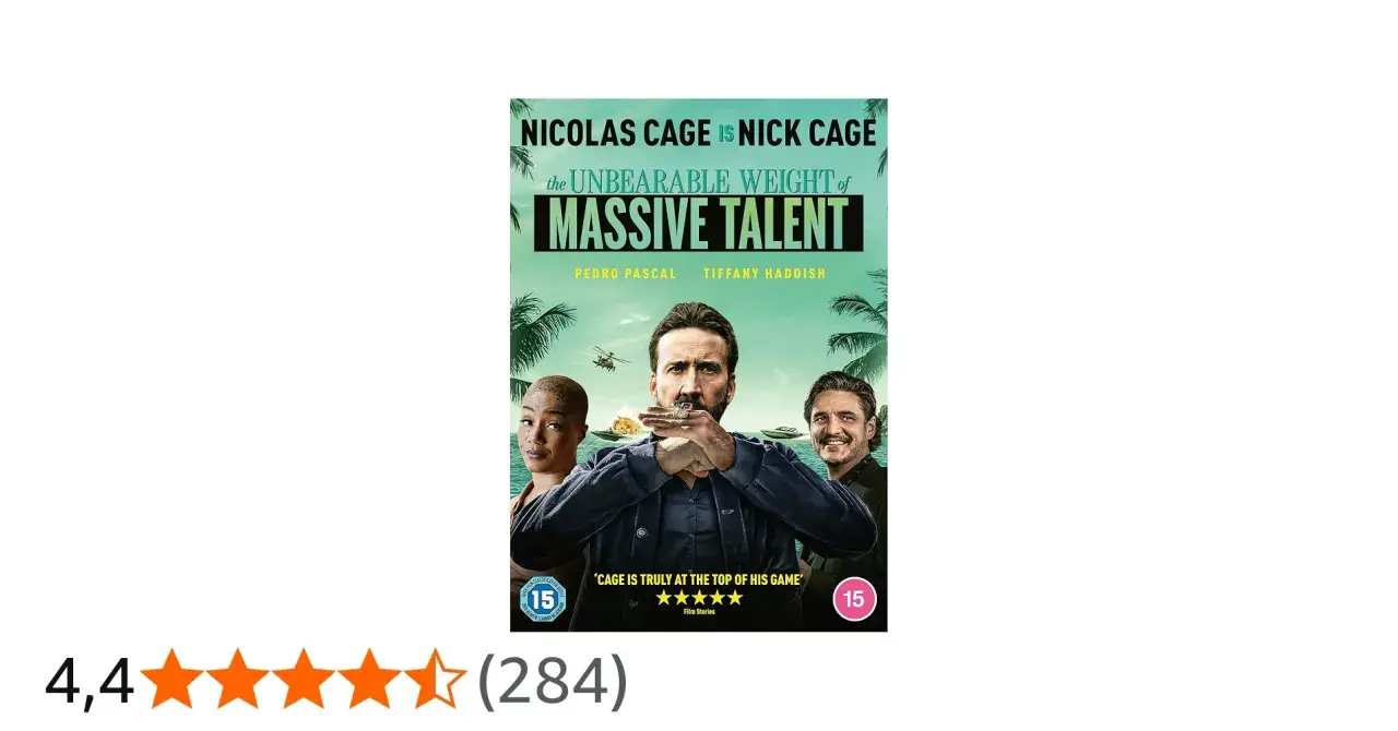 Plakat filmu "Nieznośny ciężar wielkiego talentu" z Nicolasem Cage'em w roli głównej, u boku Pedro Pascala i Tiffany Haddish.