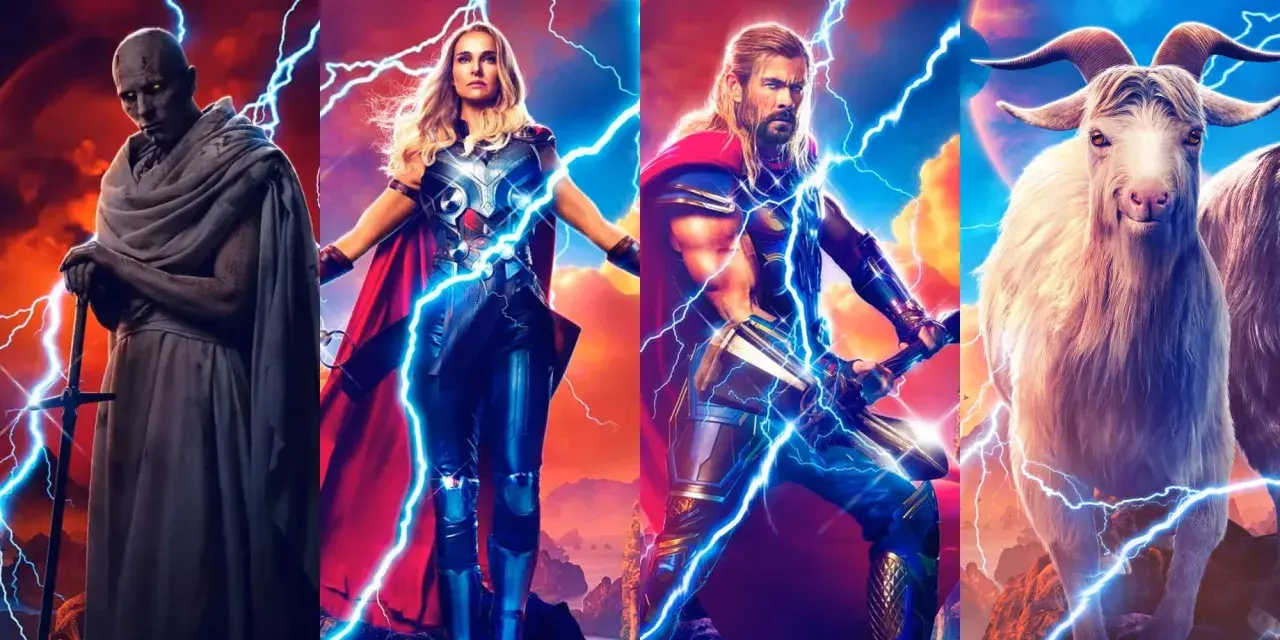 Gorr, Jane Foster jako Mighty Thor, Thor i jego kozły z filmu Thor: Miłość i grom.