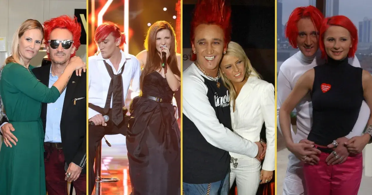 Michał Wiśniewski z żoną w różnych stylizacjach. Wokalista z charakterystyczną czerwoną fryzurą i jego partnerki.
