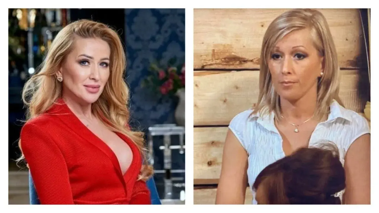 Sylwia Peretti w czerwonej kreacji i w białej koszuli, jakby przed i po metamorfozie w Kuchennych Rewolucjach.