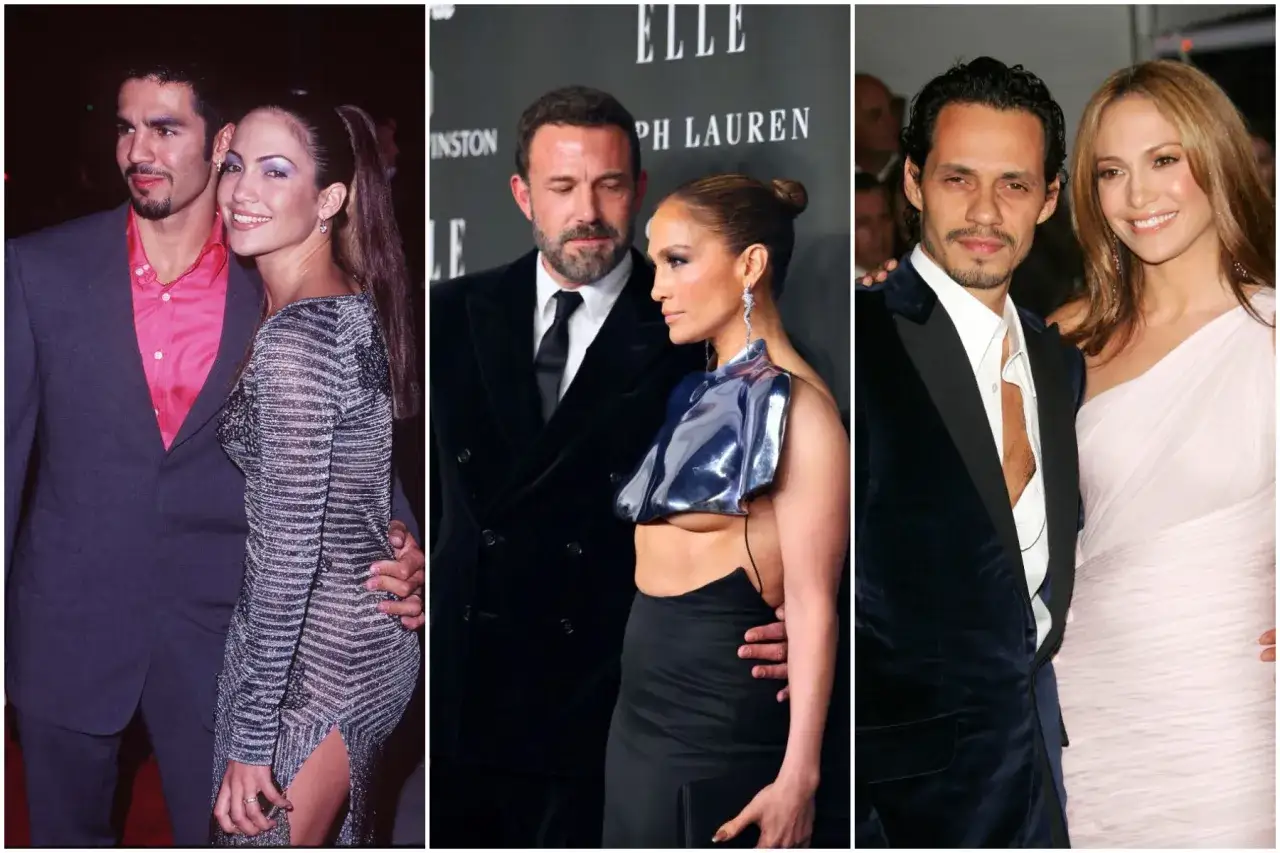Jennifer Lopez z mężami: Ojani Noa, Ben Affleck i Marc Anthony.