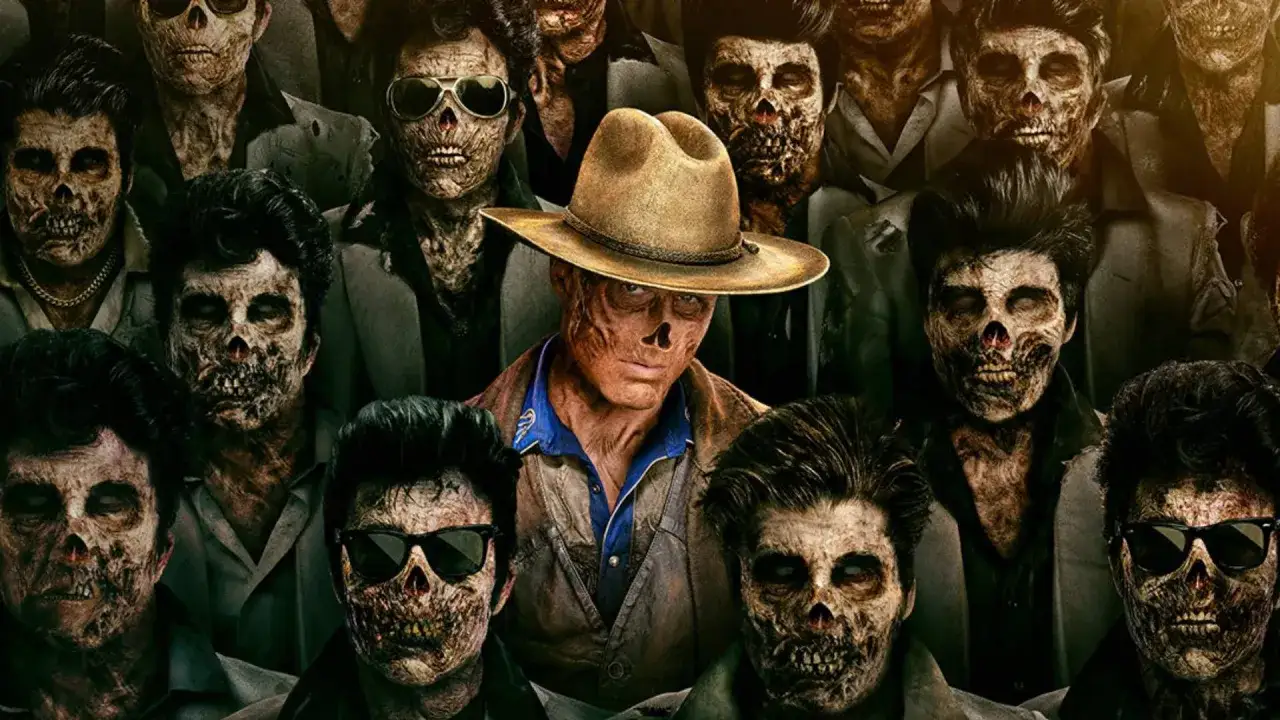 Groza z Fallout sezon 2: zombi w stylu lat 50. otaczają mężczyznę w kapeluszu.