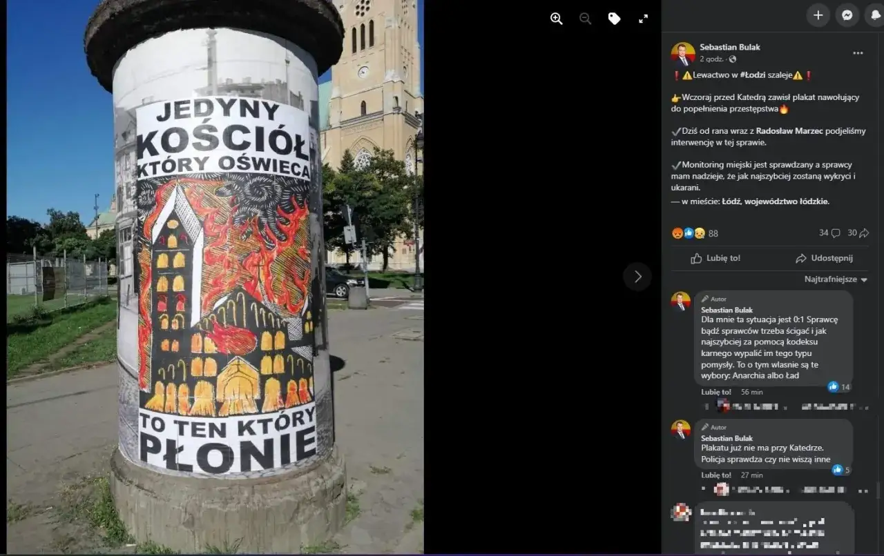 Plakat na słupie w Łodzi: 