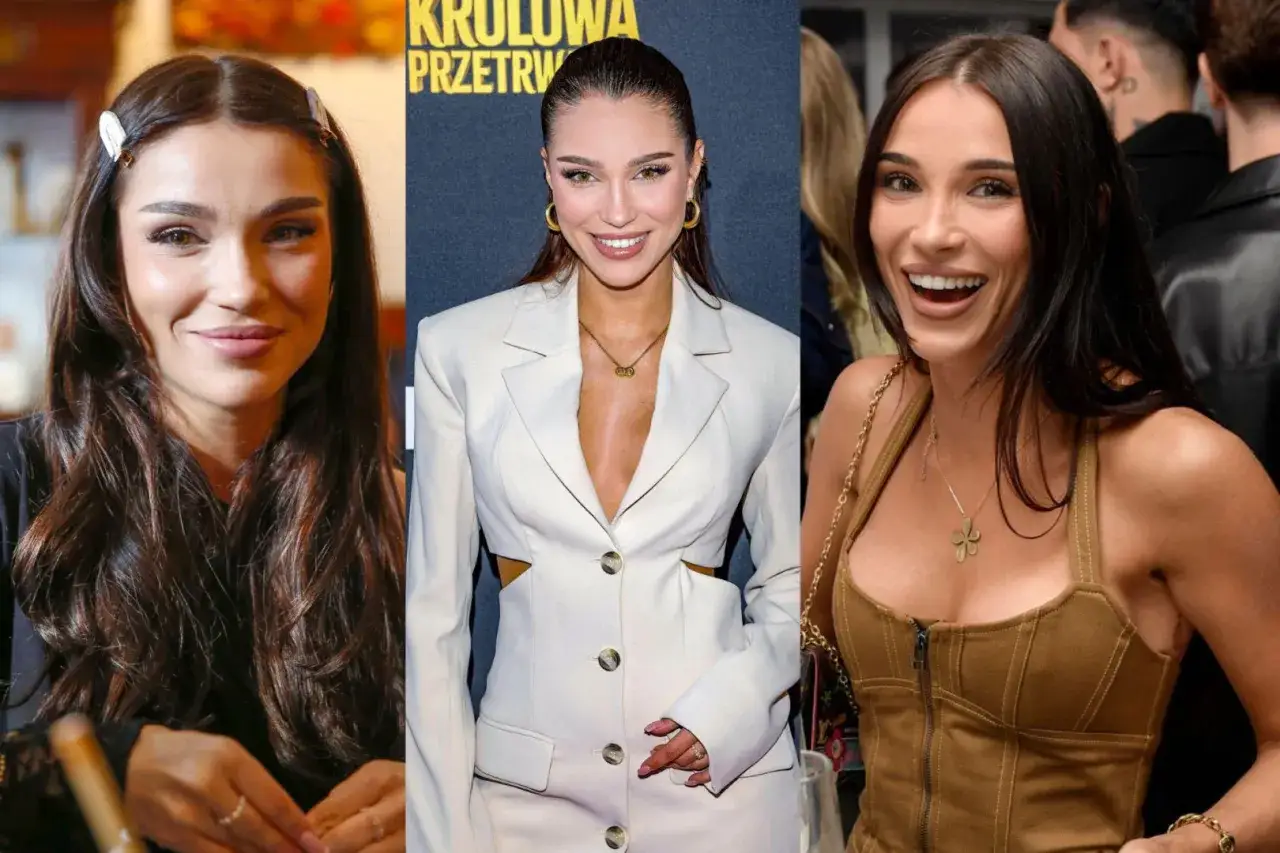Natsu, kto to? Trzy ujęcia uśmiechniętej kobiety w eleganckich kreacjach.